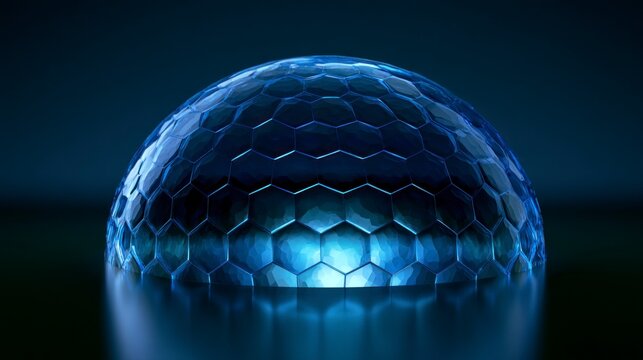 Futuristic Glowing Blue Hexagonal Shield Dome Representing Digital Protection and Energy Force Field