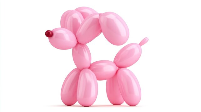 Cute Pink Balloon Dog Sculpture Isolated on White Background
