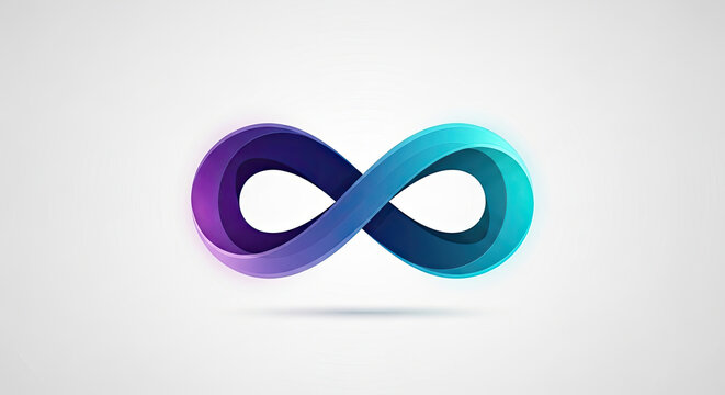 A 3D infinity loop symbol with gradient purple and blue colors.