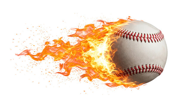 Flying Baseball on Fire with Flame Trail on Transparent Background PNG