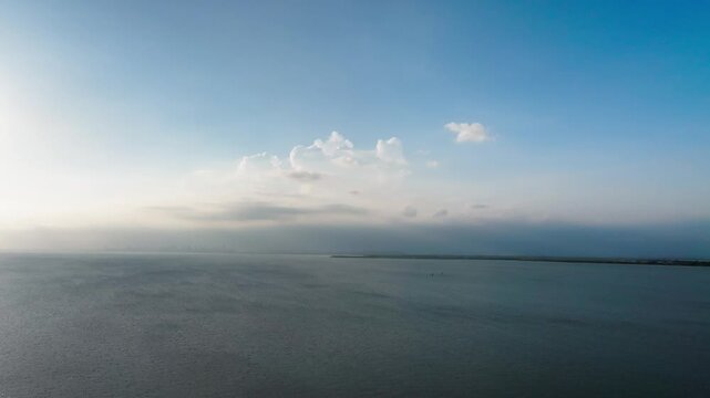 Aerial View of Chaohu Lake: Blue Sky and White Clouds Reflect on Vast Waters