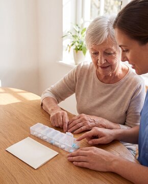 Caregiver helps senior mother attend remote healthcare appointment