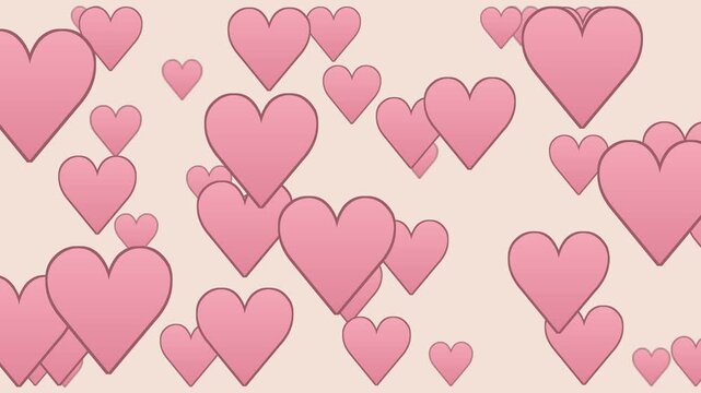 Seamless loop. Cartoon pink hearts in various sizes march upward across cream backdrop. Playful looping animation evokes love, self care, and Valentine themes for social media and wellness campaigns.