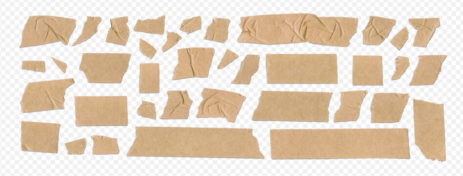 Craft adhesive paper tape elements set. Vector sticker pieces with torn edge.