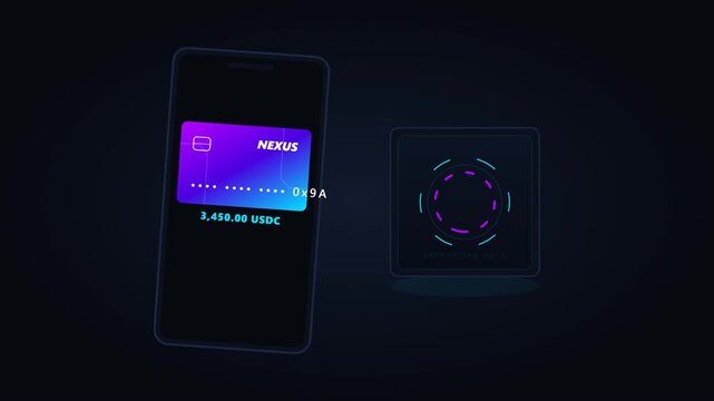 A person manages their cryptocurrency assets and financial holdings through a secure mobile application showing a vibrant digital card interface featuring specific account balance information