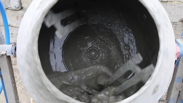 Mixing concrete in a construction site