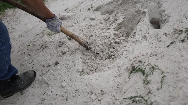Digging a hole in the sand at the beach