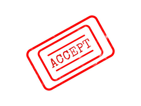 Red rubber stamp with the word accept inside a rectangular border frame isolated on transparent background