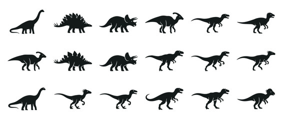Collection of Dinosaur Silhouettes Isolated on Transparent Background © mutiara