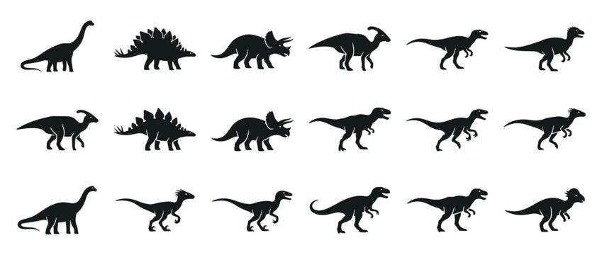 Collection of Dinosaur Silhouettes Isolated on Transparent Background