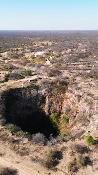 Vertical Aerial Drone Shot of Historic Abenab Mine Open Pit in Namibia