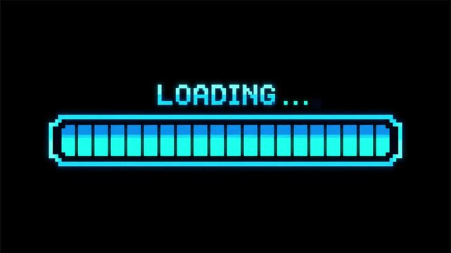 Animated GIF video of a neon-colored pixel battery loading bar against a dark background.