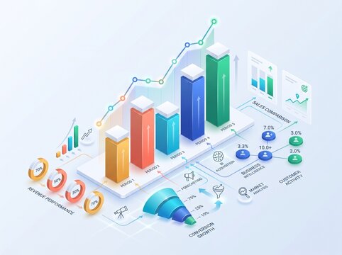 Sales Analytics Infographic with Revenue Growth and Performance Data Visualization