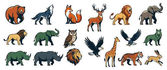Obraz premium Collection of Wild Animals, Cartoon Style