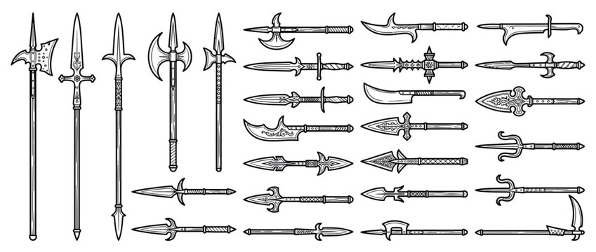 Collection of ancient and medieval polearms and blades