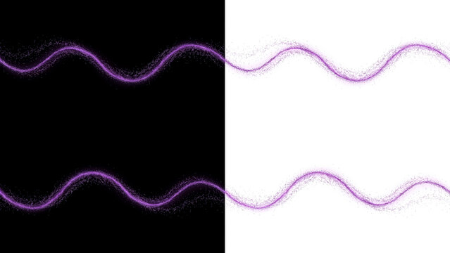 Purple glowing particle wave lines on split black and white background comparison