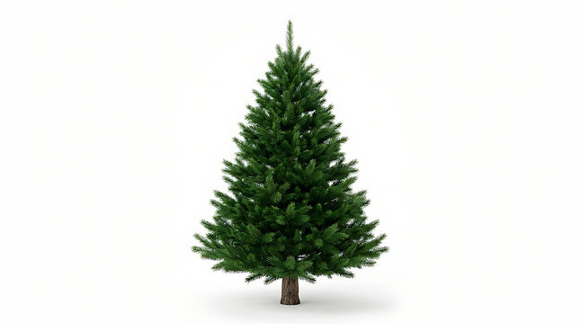 Green Christmas tree with brown trunk isolated on white