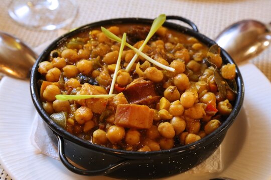 Ropa vieja Canaria chickpeas stew - food of Fuerteventura. Spanish cuisine from the Canary Islands.