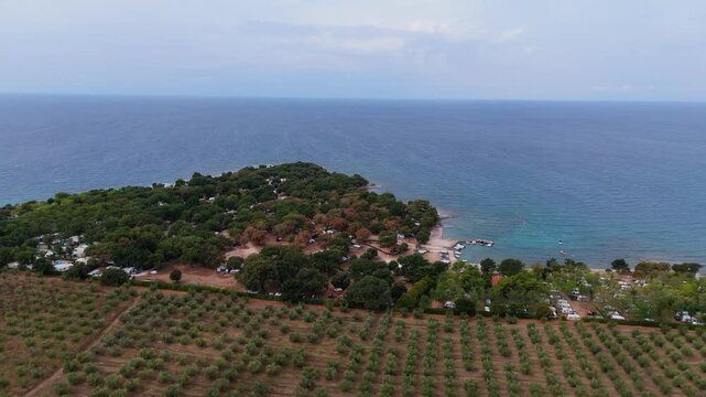FKK Camping Ulika Near Porec With Campervans Aerial Drone View During A Sunny Summer Day On The Beautiful Adriatic Coast In Istria Croatia