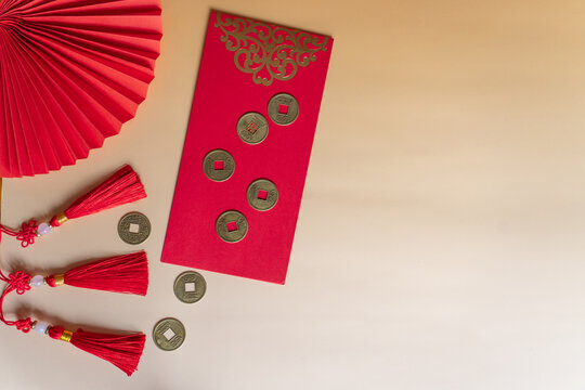 Traditional Chinese decoration in flat lay composition