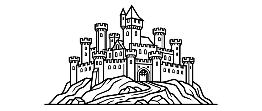 Stylized Medieval Castle on Rocky Hill