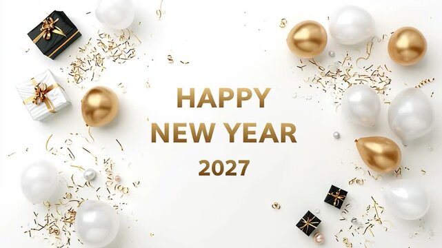 Elegant greeting card featuring the message &ldquo;Happy New Year 2027&rdquo; on a clean white background, with a festive celebration concept, holiday design, and countdown theme for welcoming the upcoming year.