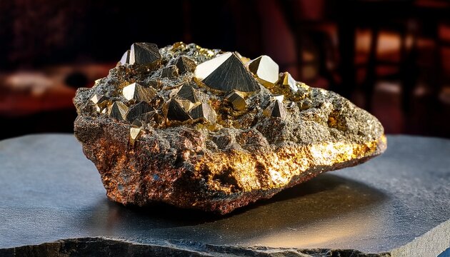 Raw Pyrite Chalcopyrite On Quartz Rock On Granite