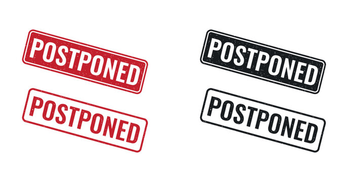 Postponed rubber stamps in rectangular and rounded shapes distressed texture