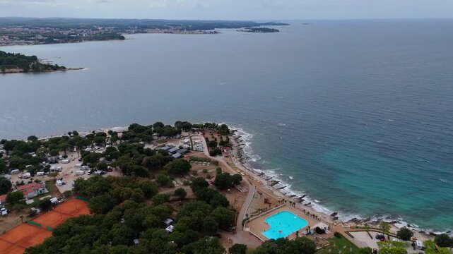 FKK Camping Ulika Near Porec With Campervans Aerial Drone View During A Sunny Summer Day On The Beautiful Adriatic Coast In Istria Croatia