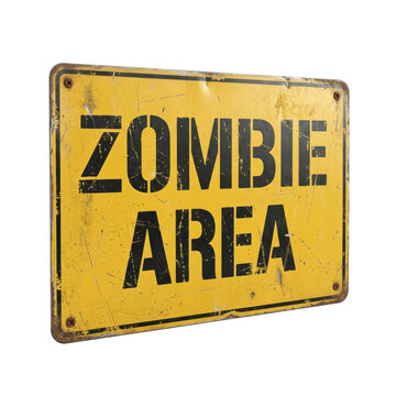 Yellow zombie area warning sign on white background