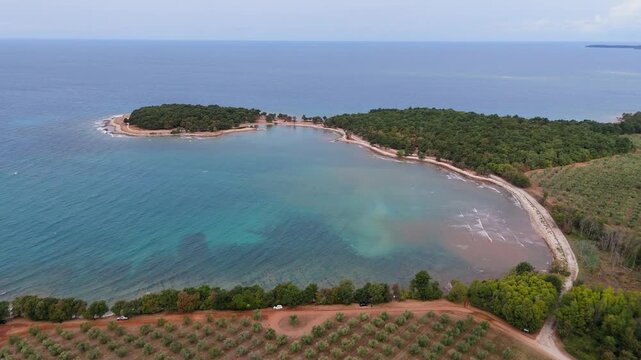 FKK Camping Ulika Near Porec With Campervans Aerial Drone View During A Sunny Summer Day On The Beautiful Adriatic Coast In Istria Croatia