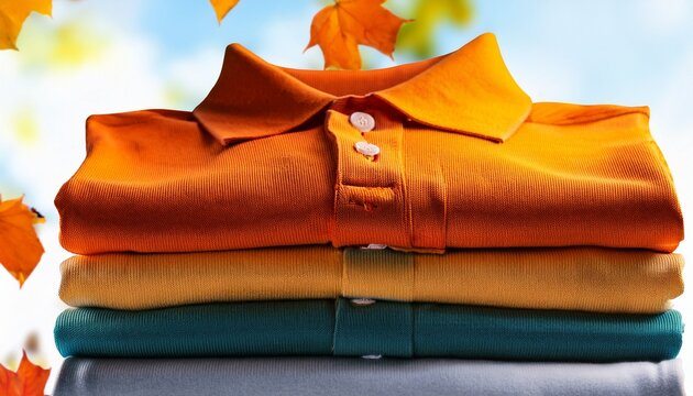 Stack Of Folded Polo Shirts In Autumn Colors