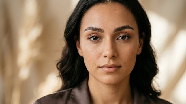 Serious Woman Portrait - Confident Middle Eastern Female Looking Forward