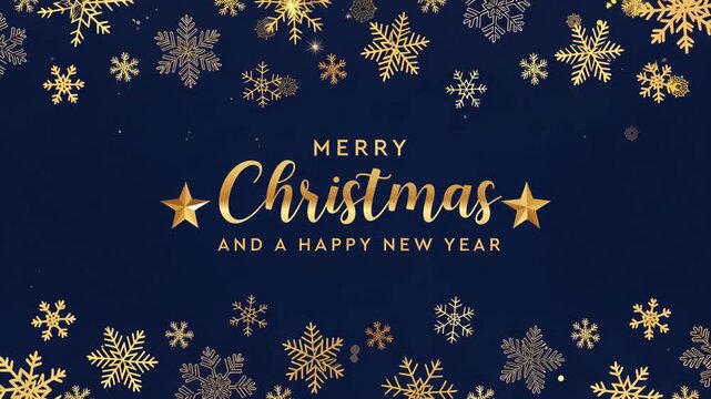 christmas banner with golden snowflake border and merry christmas text illustrated animation