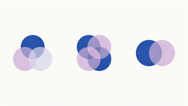 Set of three overlapping circle diagrams with blue and light purple transparency