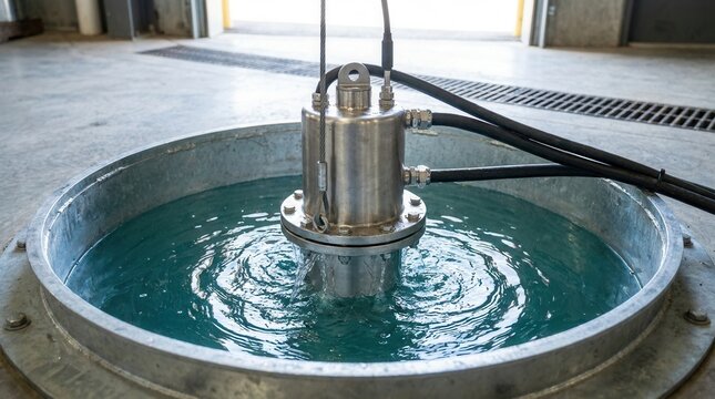 Robust steel submersible well pump operating in a clear water well for reliable deep water extraction.