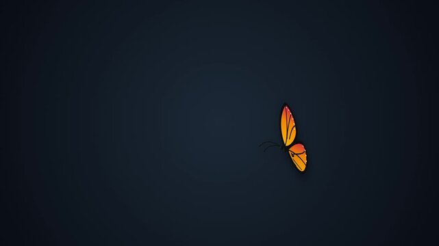 Flying orange butterfly animation loop with flapping wings and negative copy space on dark background
