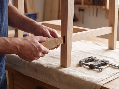 Aligning glued mortise-and-tenon joint on wooden furniture