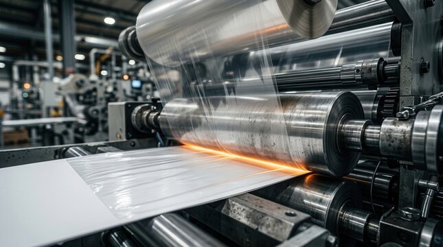High-speed laminator pressure rollers fusing paper with wide web plastic film for large format packaging production