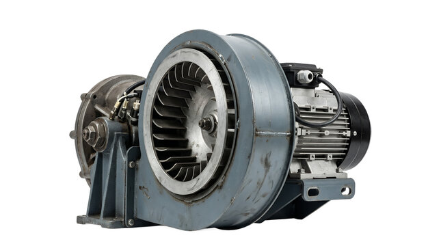 Industrial electric motor with ventilation fan centrifugal blower.