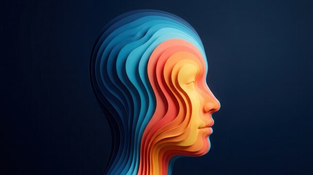 Colored emotional landscape within an abstract human form representing self-awareness and emotional intelligence before communication.