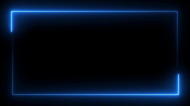 square rectangle picture frame icon animation glowing neon blue purple violet color border frame display neon box movement screen round shape rotation footage retro line banner on black background