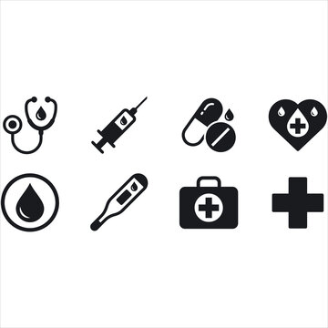 Medicine capsule and pill with a blood drop icon