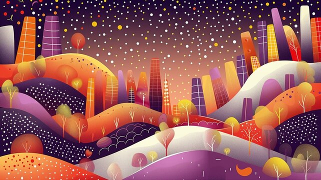 whimsical colorful landscape with abstract hills