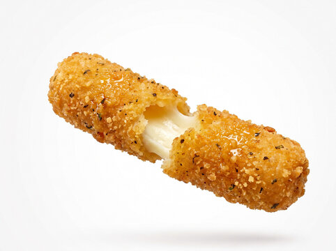 Crispy fried mozzarella stick with melted cheese pull