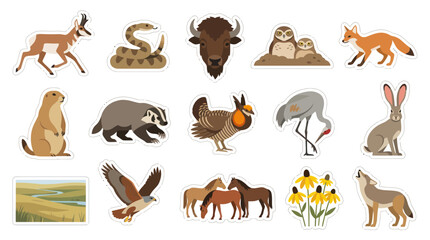 Fototapeta premium Flat Vector Illustration of North American Wildlife Animals and Landscape