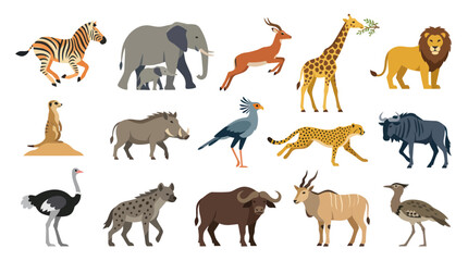 Obraz premium Flat Style African Safari Animals Vector Illustration - Wildlife Collection