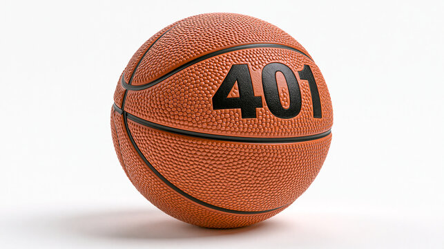 Orange textured basketball featuring large black numbers four zero one isolated on a crisp white background captured in high resolution studio lighting for professional sports marketing