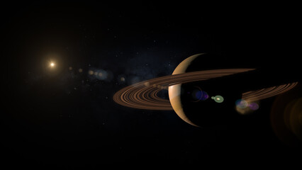 Saturn and Distant Sun in Deep Space with Cinematic Lighting 3D Illustration © Cinefootage Visuals