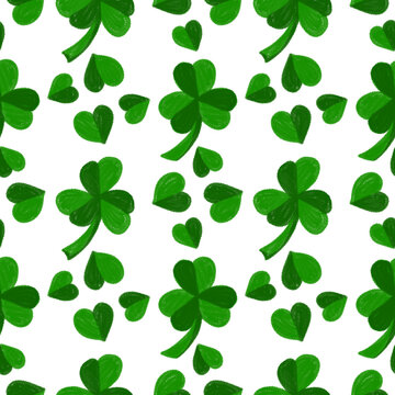 Fresh Green Lucky Clover Leaf Seamless Pattern Background